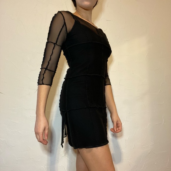 Black Mesh Patchwork Handmade Dress - Picture 4 of 5